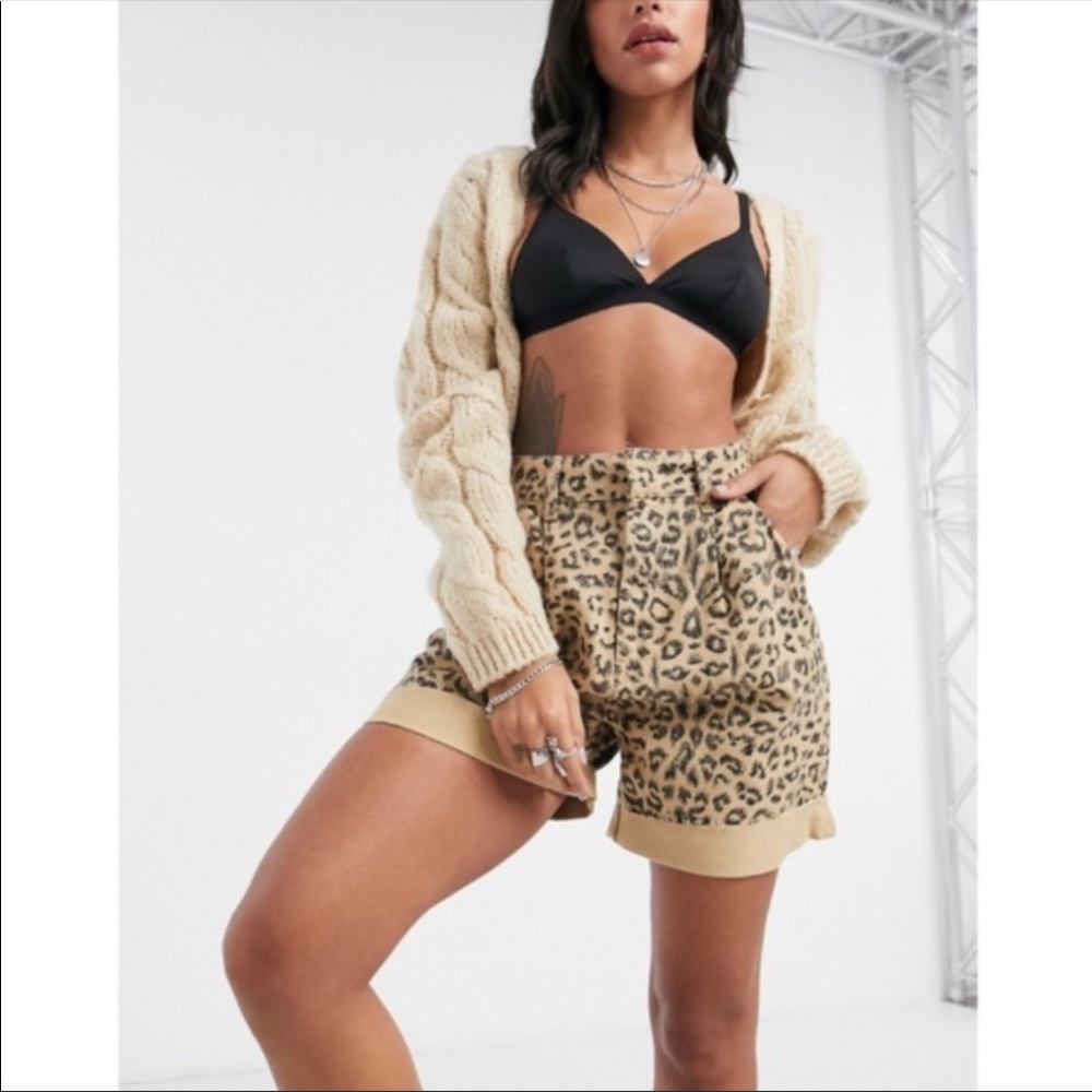 NWT Free People Printed Dogtown Cut Off Shorts Cheetah High-Rise Pleated Jean